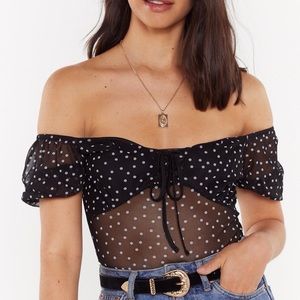 NASTY GAL || Puff Sleeve Lace Up Bodysuit